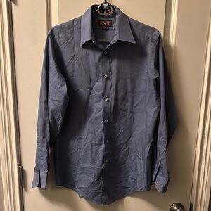 Blue Dress Shirt with Pointed Collar and Crisp Finish